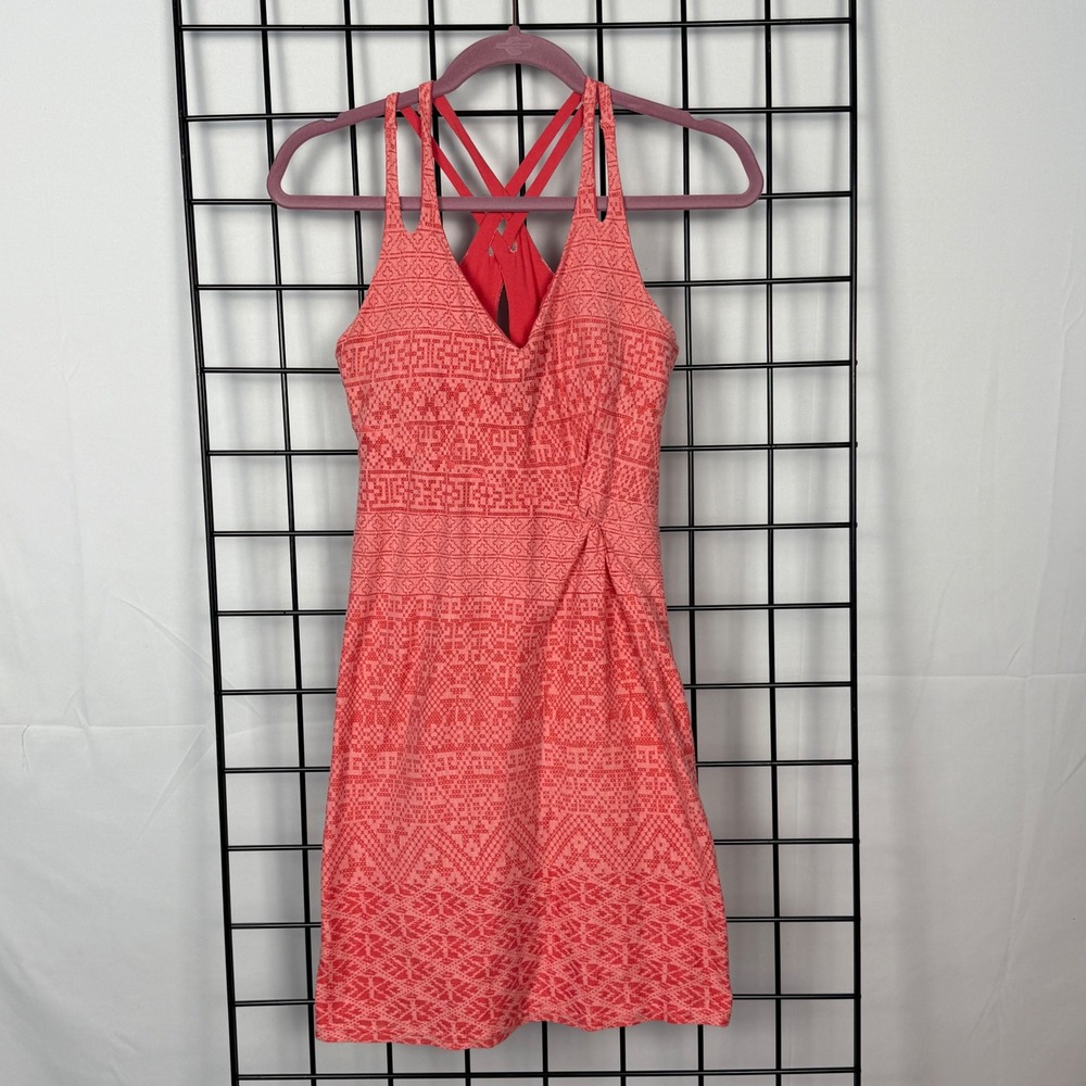 Athleta Knotted Nanda Dress Womens XS Watermelon Pink Geometric Strappy Athletix
